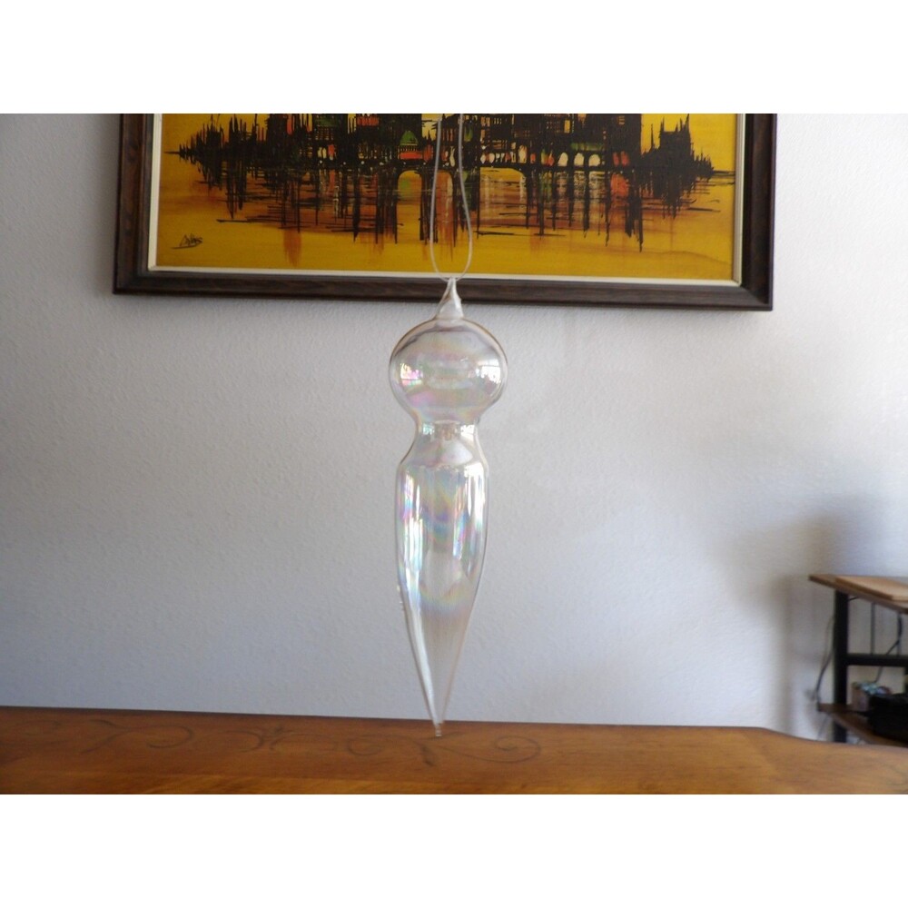 Lot 2 Handblown Clear Thin Glass Iridescent Christmas Tree Ornament Icicle 4.75" - Picture 6 of 13